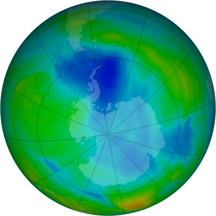 Antarctic ozone map for 10 July 2000
